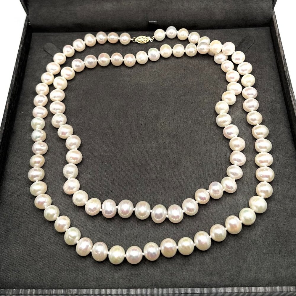 Imperial White Freshwater Pearl Beaded 14K Yellow Gold Necklace 36"